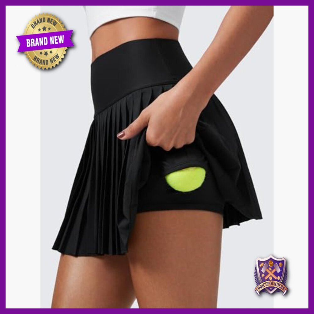 High Waisted Pleated Tennis Skort with Pockets Tummy Control Active Wear - Picture 5 of 6